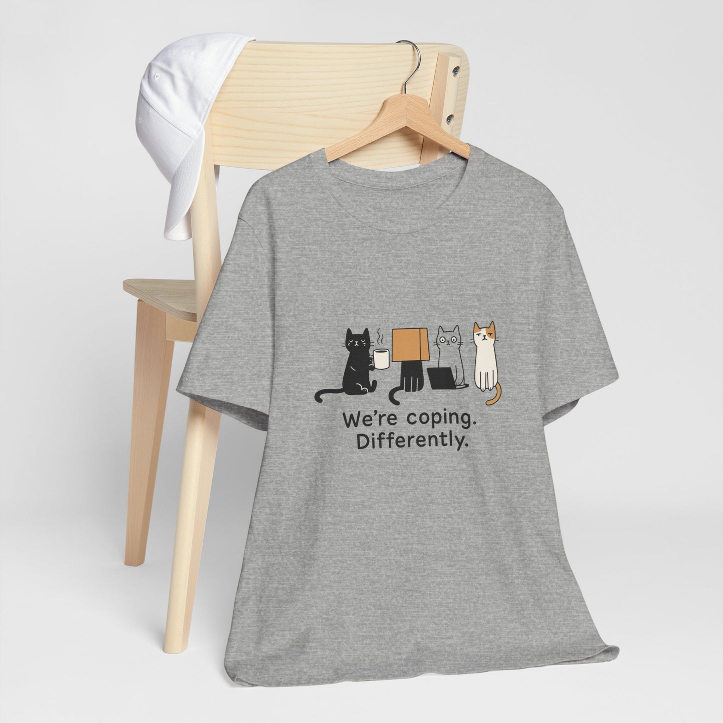 Coping Cat Tee, Unisex T-Shirt, Funny Cat Lover Gift, Unique Pet Owners Shirt, Gift for Cat Enthusiasts