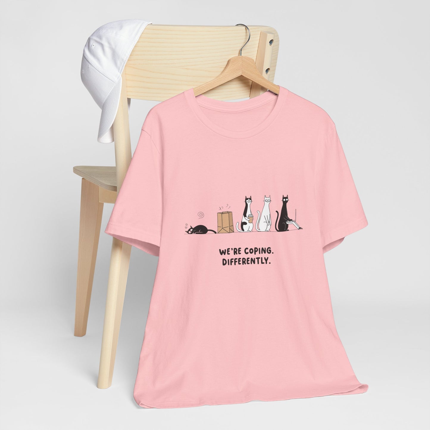 Quirky Cat Tee - We're Coping Differently, Cat Lovers Gift, Funny Pet Tee, Cute Animal Shirt, Unisex Graphic T-Shirt
