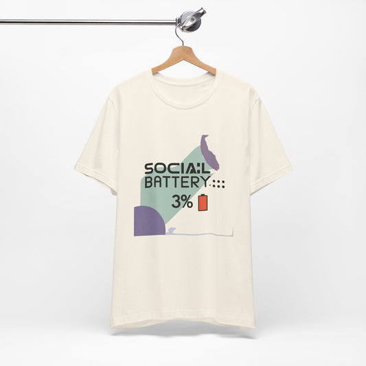 Social Battery 3% Unisex Tee, Perfect Gift for Friends, Casual Style, Graphic Tee, Party Wear, Social Media Lover Shirt