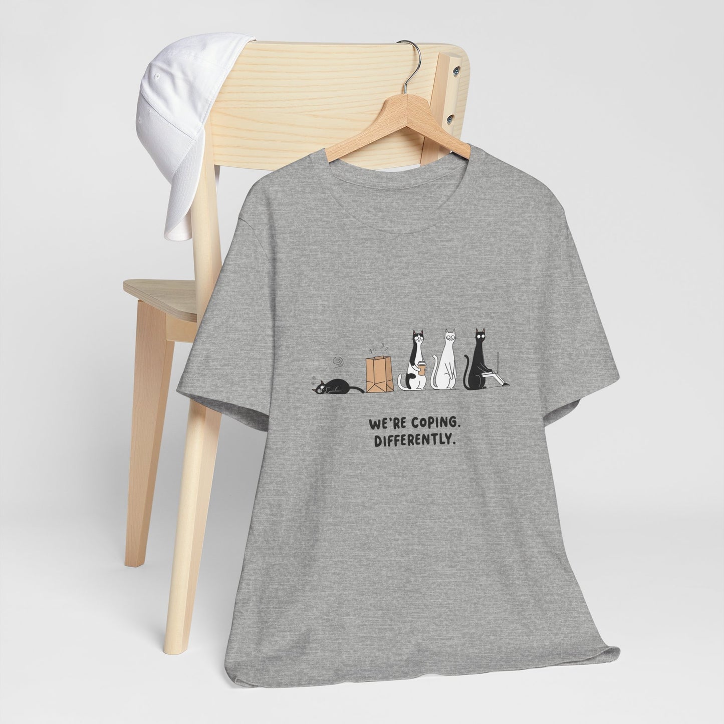 Quirky Cat Tee - We're Coping Differently, Cat Lovers Gift, Funny Pet Tee, Cute Animal Shirt, Unisex Graphic T-Shirt
