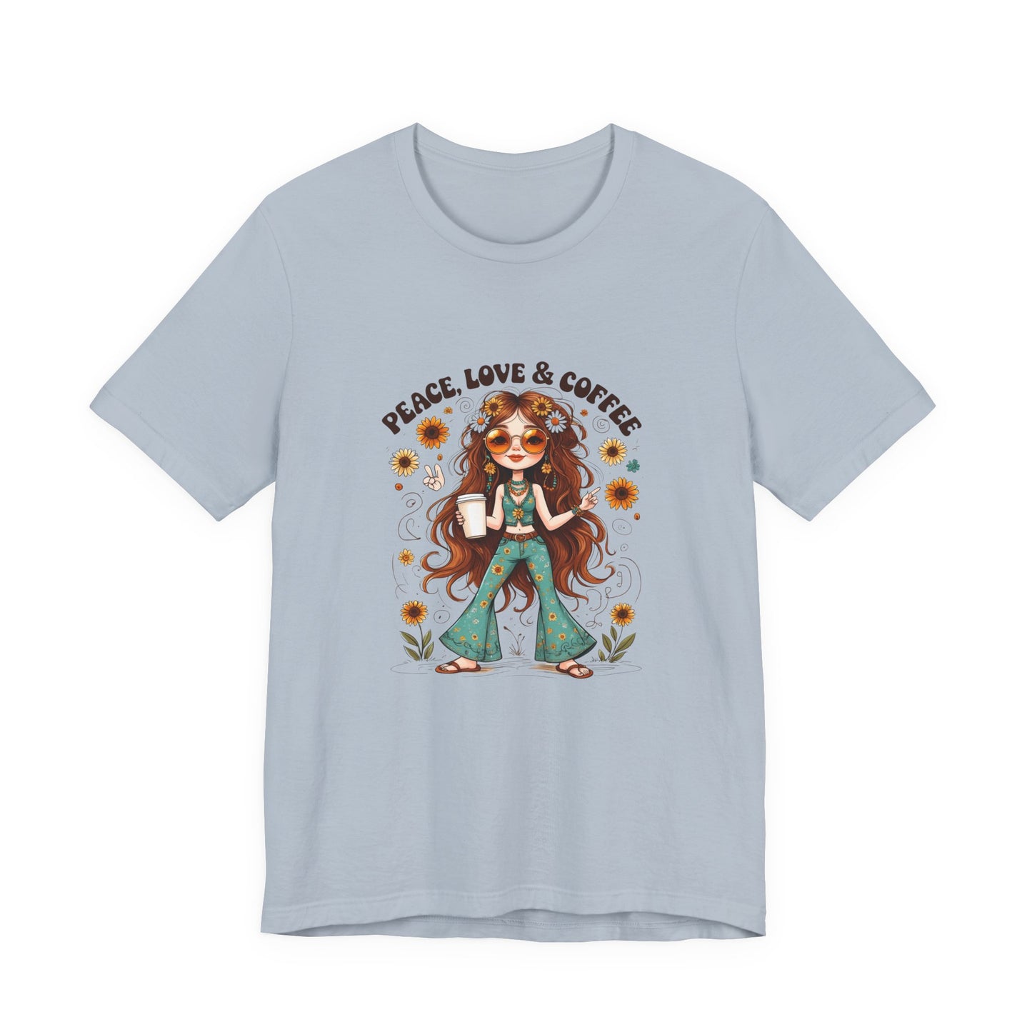 Boho Peace Love Coffee Tee, Relaxed Unisex Tee, Gift for Coffee Lovers, Casual Summer Shirt, Hippie Style Top, Festival Wear