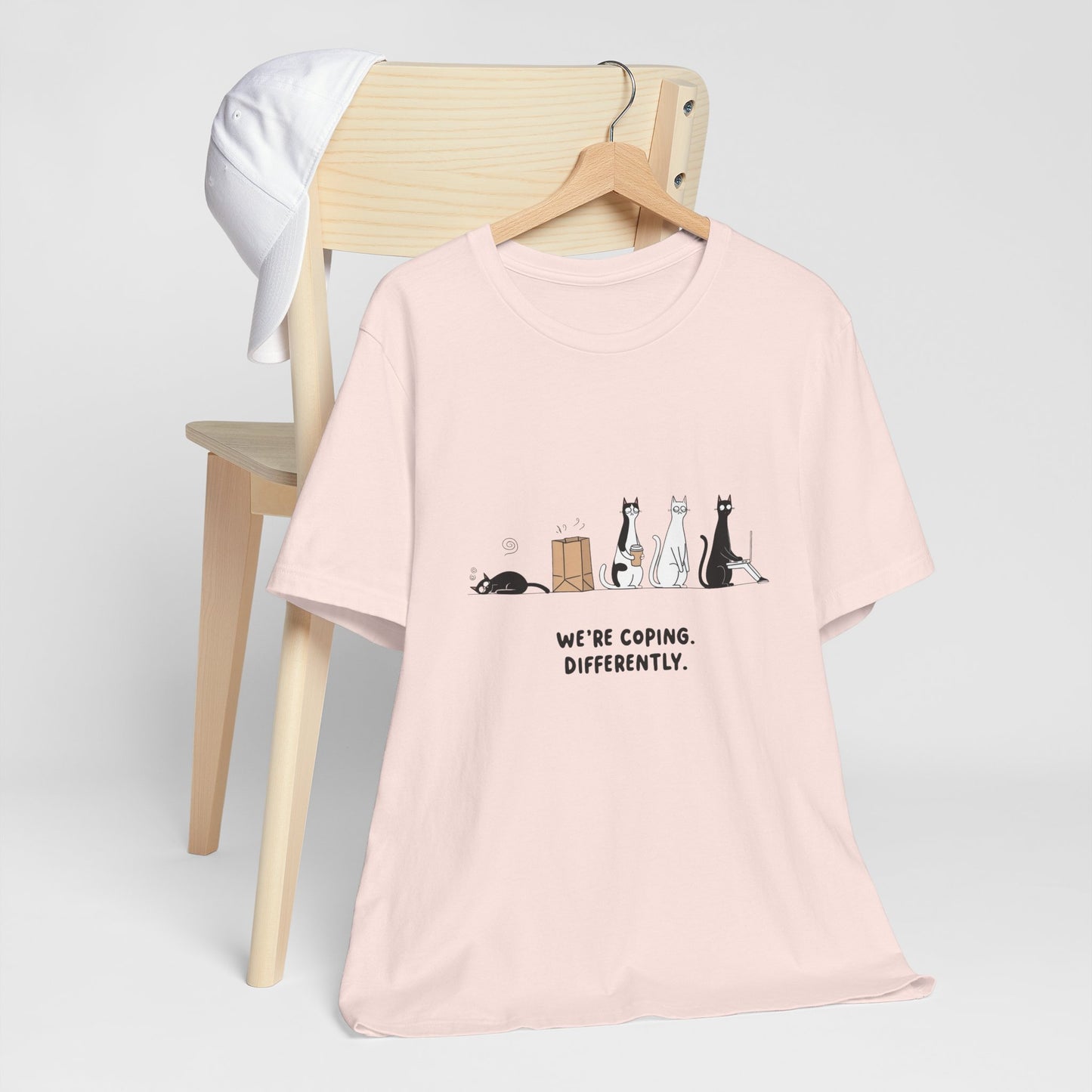 Quirky Cat Tee - We're Coping Differently, Cat Lovers Gift, Funny Pet Tee, Cute Animal Shirt, Unisex Graphic T-Shirt