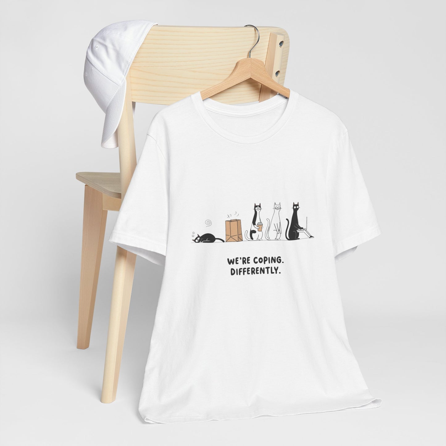 Quirky Cat Tee - We're Coping Differently, Cat Lovers Gift, Funny Pet Tee, Cute Animal Shirt, Unisex Graphic T-Shirt