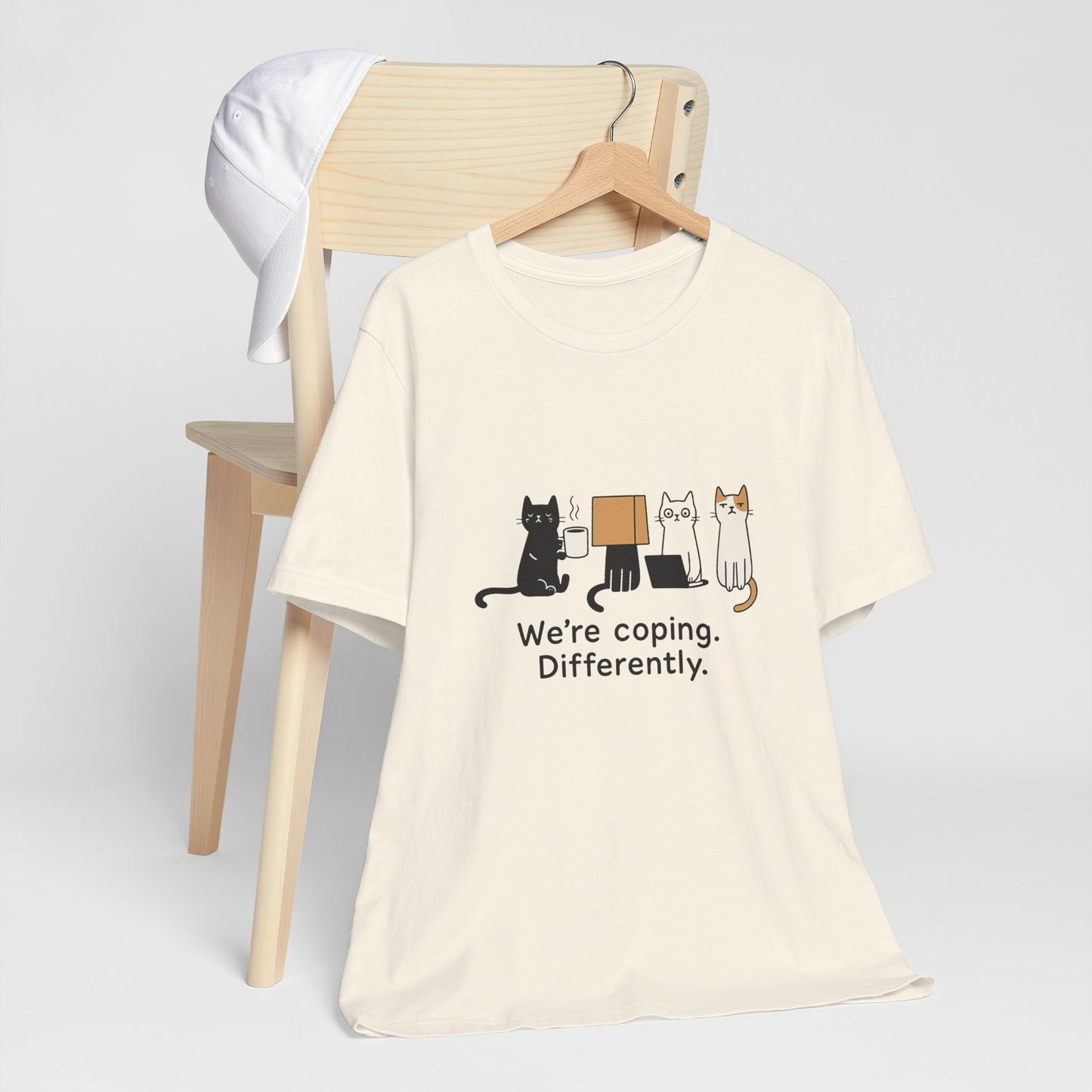 Coping Cat Tee, Unisex T-Shirt, Funny Cat Lover Gift, Unique Pet Owners Shirt, Gift for Cat Enthusiasts