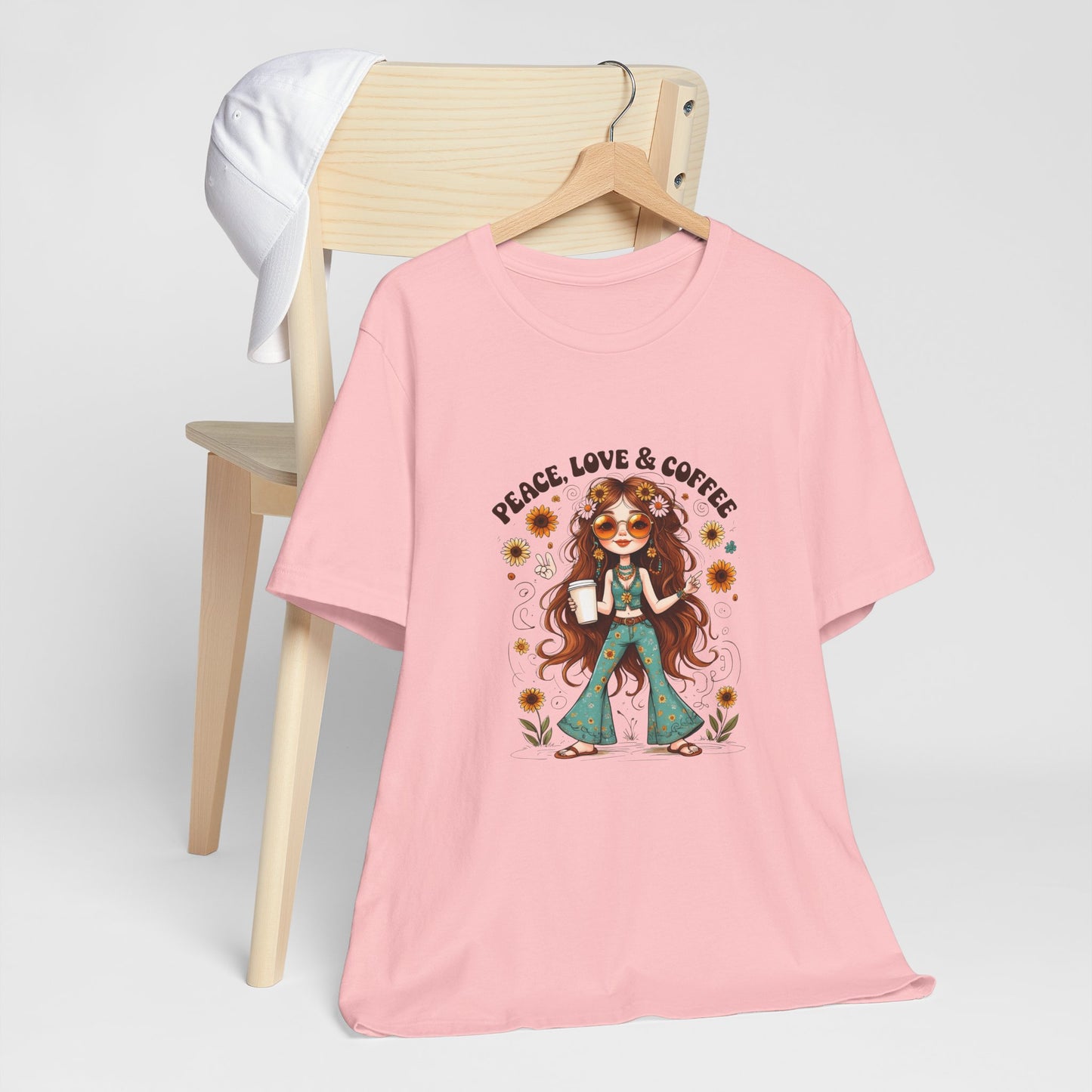Boho Peace Love Coffee Tee, Relaxed Unisex Tee, Gift for Coffee Lovers, Casual Summer Shirt, Hippie Style Top, Festival Wear