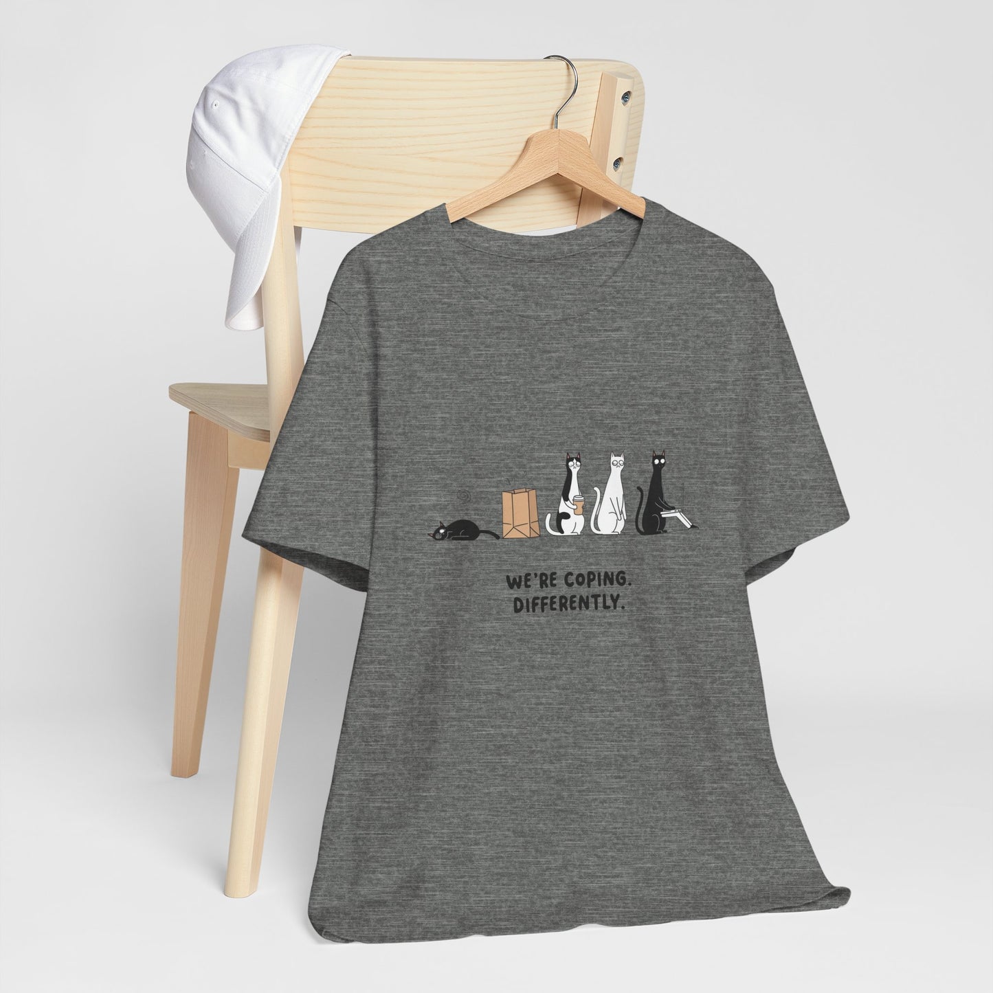 Quirky Cat Tee - We're Coping Differently, Cat Lovers Gift, Funny Pet Tee, Cute Animal Shirt, Unisex Graphic T-Shirt