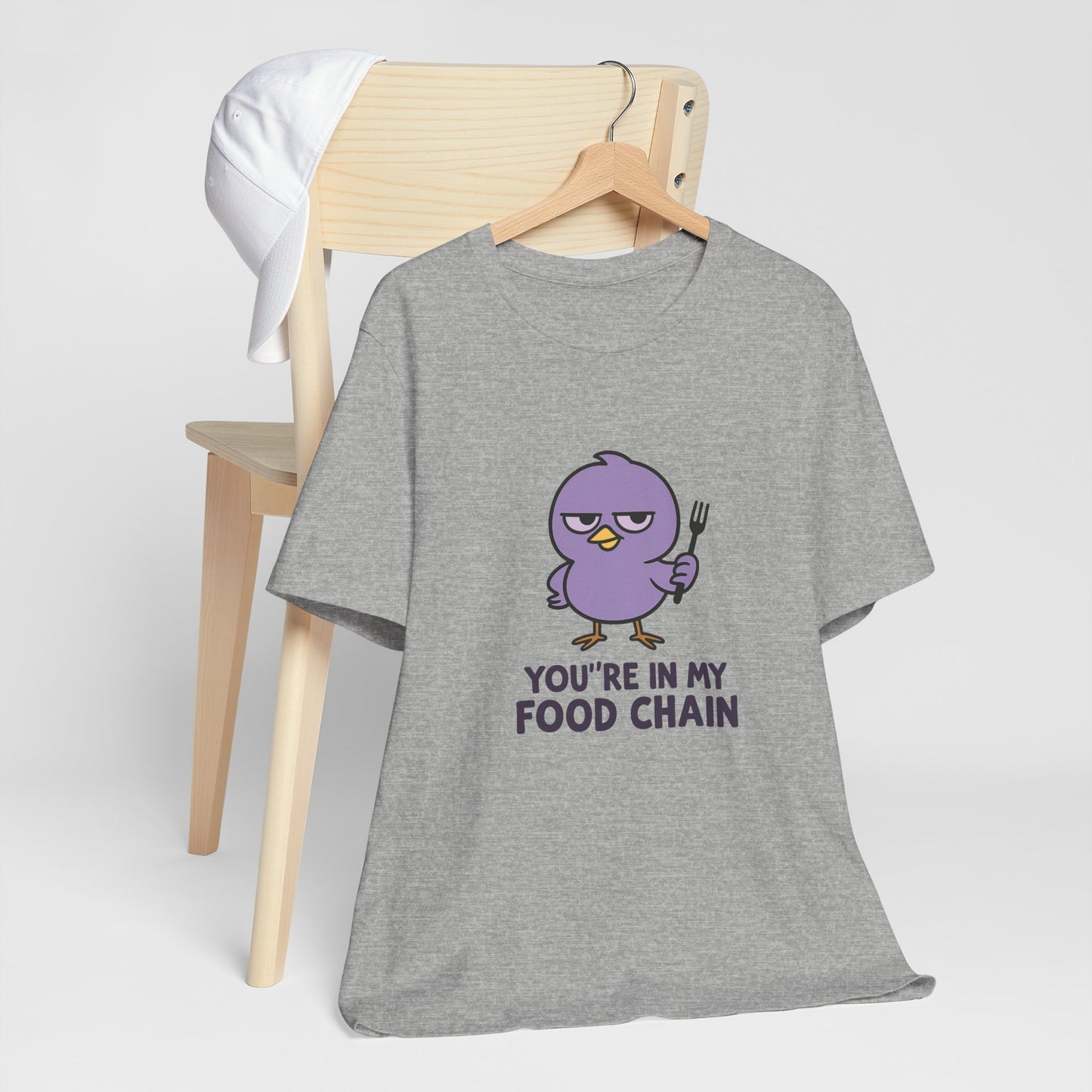 Funny Food Chain T-Shirt, Unisex Tee, Humorous Gift, Casual Wear, Bird Graphic Tee, Suitable for Birthdays, Comedy Enthusiasts