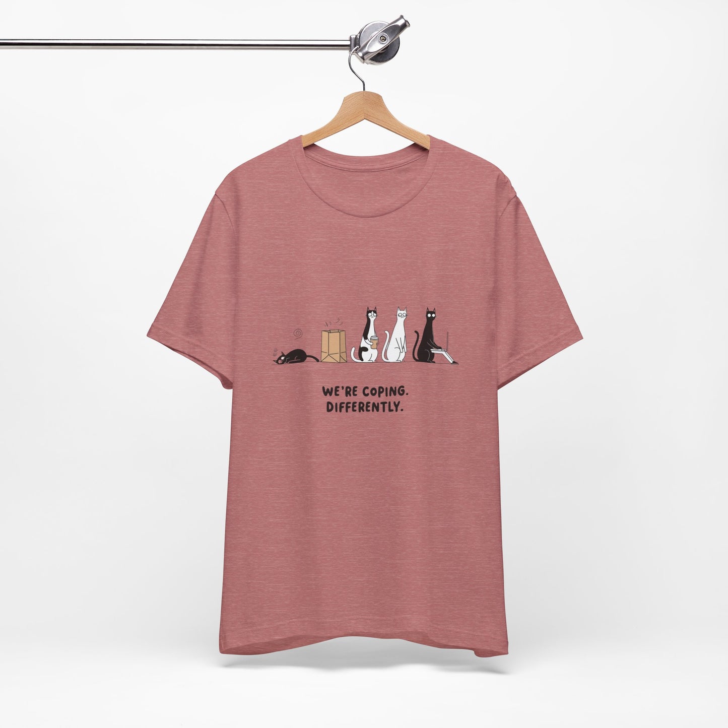 Quirky Cat Tee - We're Coping Differently, Cat Lovers Gift, Funny Pet Tee, Cute Animal Shirt, Unisex Graphic T-Shirt