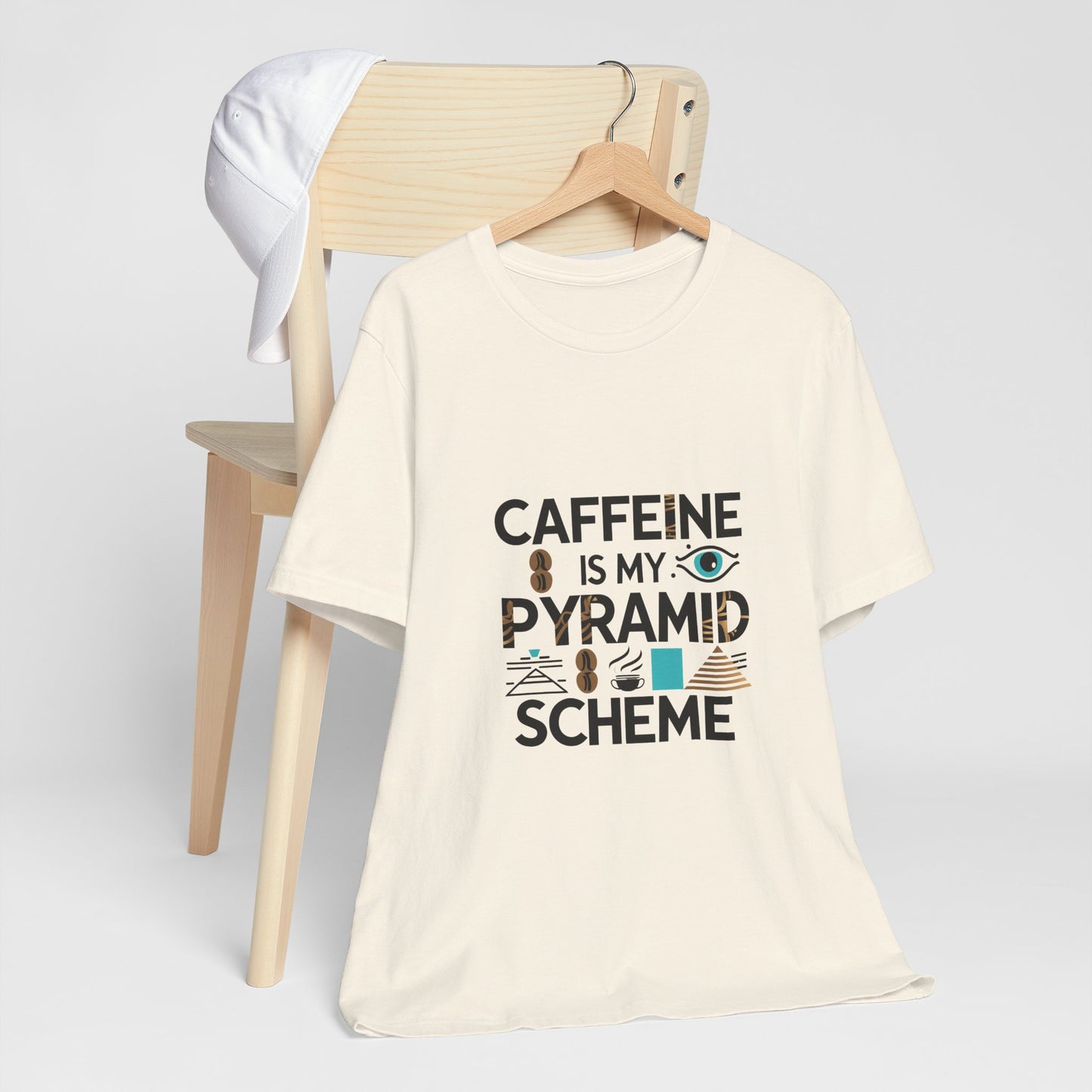 Caffeine Is My Pyramid Scheme Unisex Tee, Funny Coffee Lover T-Shirt, Gift for Baristas, Quirky Casual Wear, Perfect for Birthdays, Holidays
