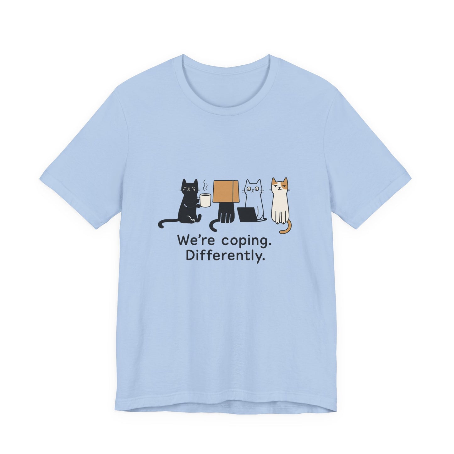 Coping Cat Tee, Unisex T-Shirt, Funny Cat Lover Gift, Unique Pet Owners Shirt, Gift for Cat Enthusiasts
