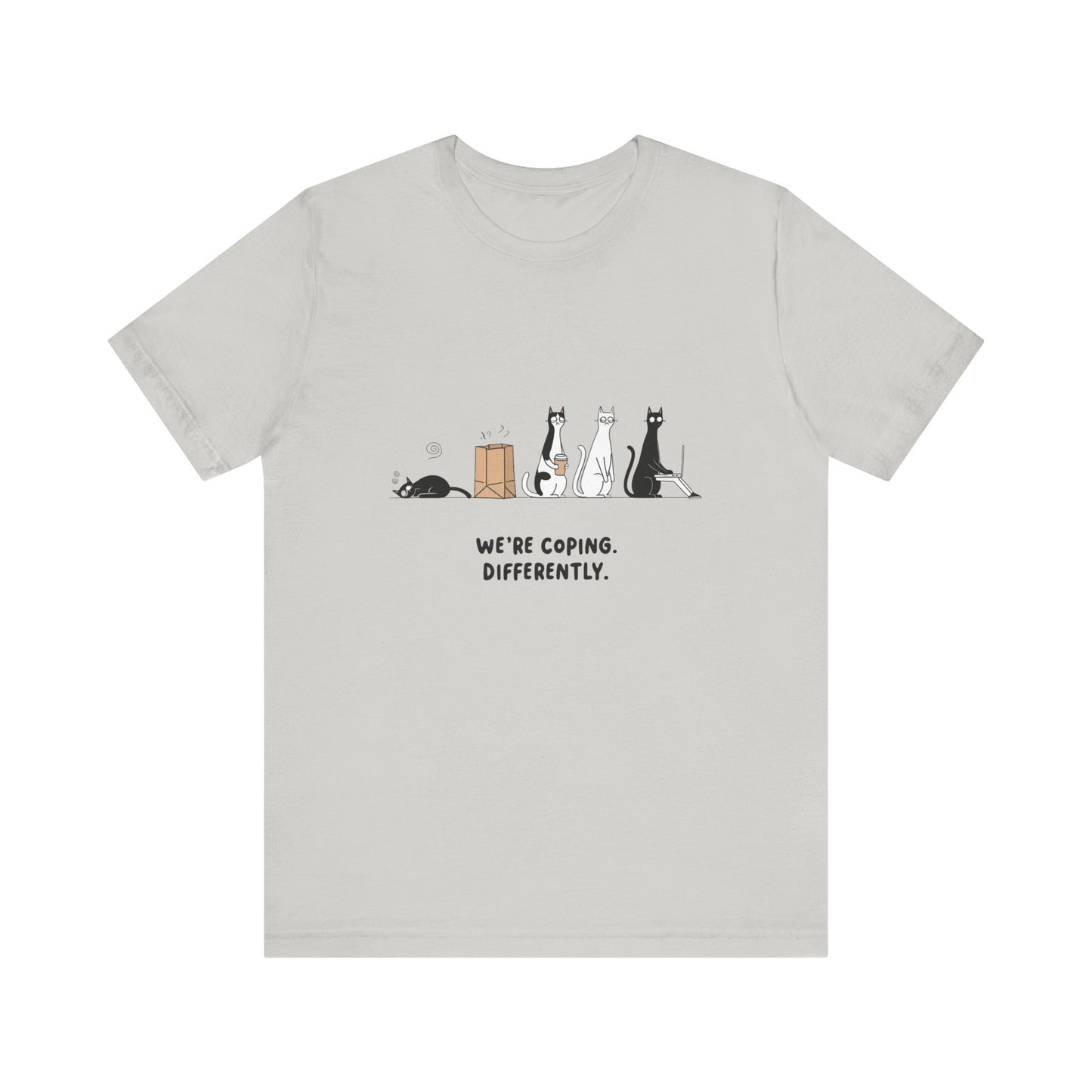Quirky Cat Tee - We're Coping Differently, Cat Lovers Gift, Funny Pet Tee, Cute Animal Shirt, Unisex Graphic T-Shirt