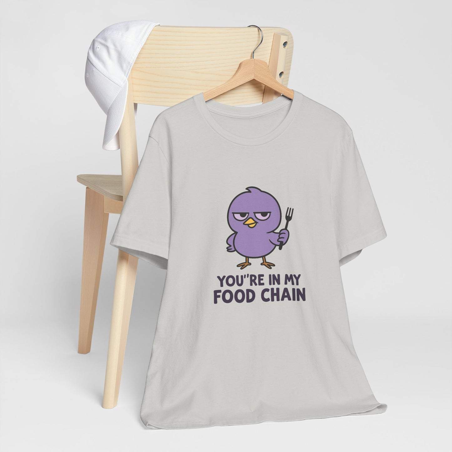 Funny Food Chain T-Shirt, Unisex Tee, Humorous Gift, Casual Wear, Bird Graphic Tee, Suitable for Birthdays, Comedy Enthusiasts