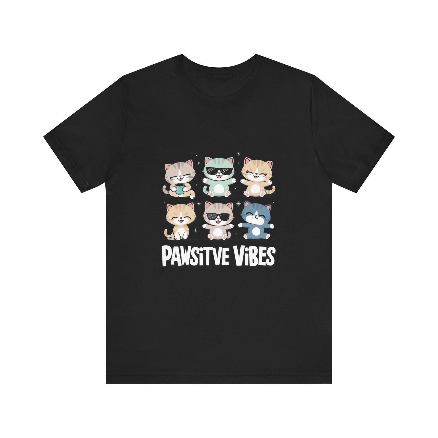 Pawsitive Vibes Cat Tee, Cute Animal Shirt, Pet Lover Gift, Soft Jersey T-Shirt, Humor Apparel for Cat Lovers, Fun Casual Wear