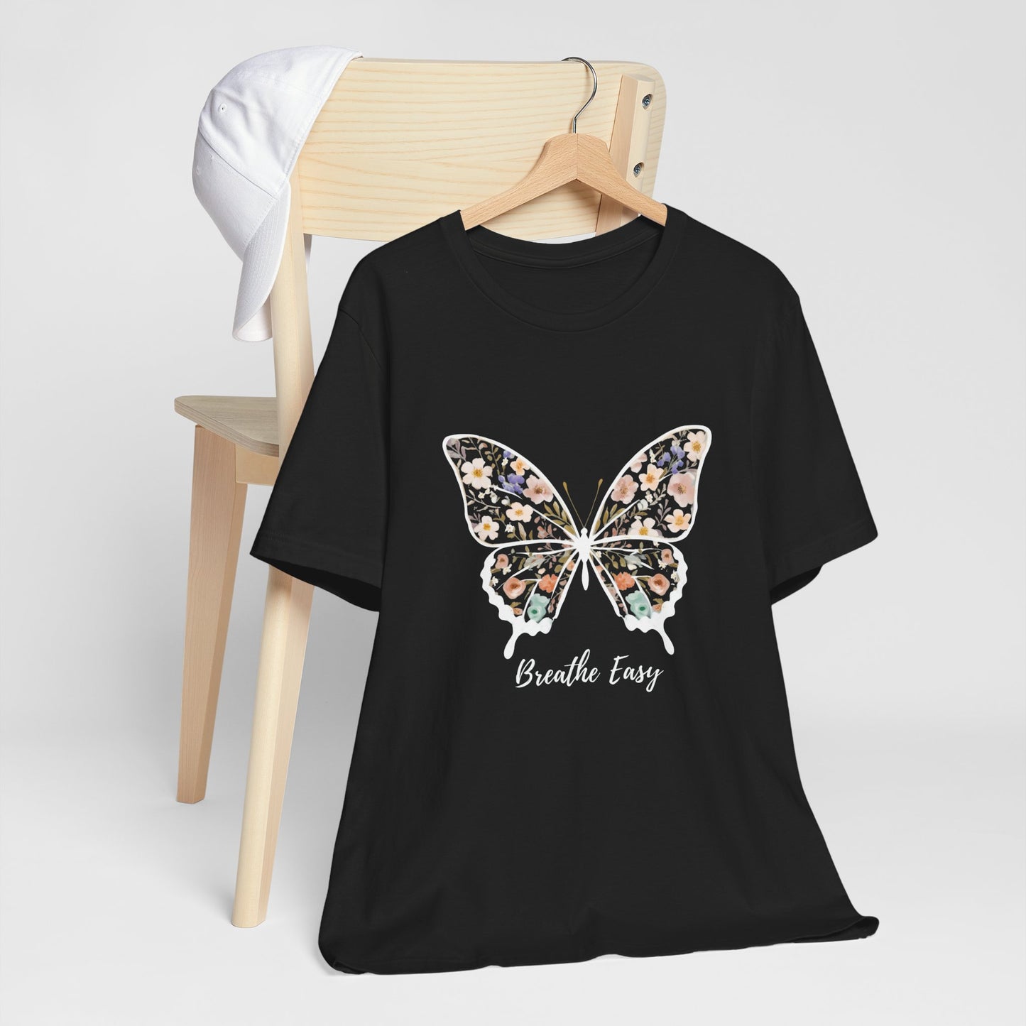 Floral Butterfly 'Breathe Easy' Tee - Relaxed Fit Unisex T-Shirt, Gift for Nature Lovers, Inspirational Shirt, Casual Wear, Summer Top