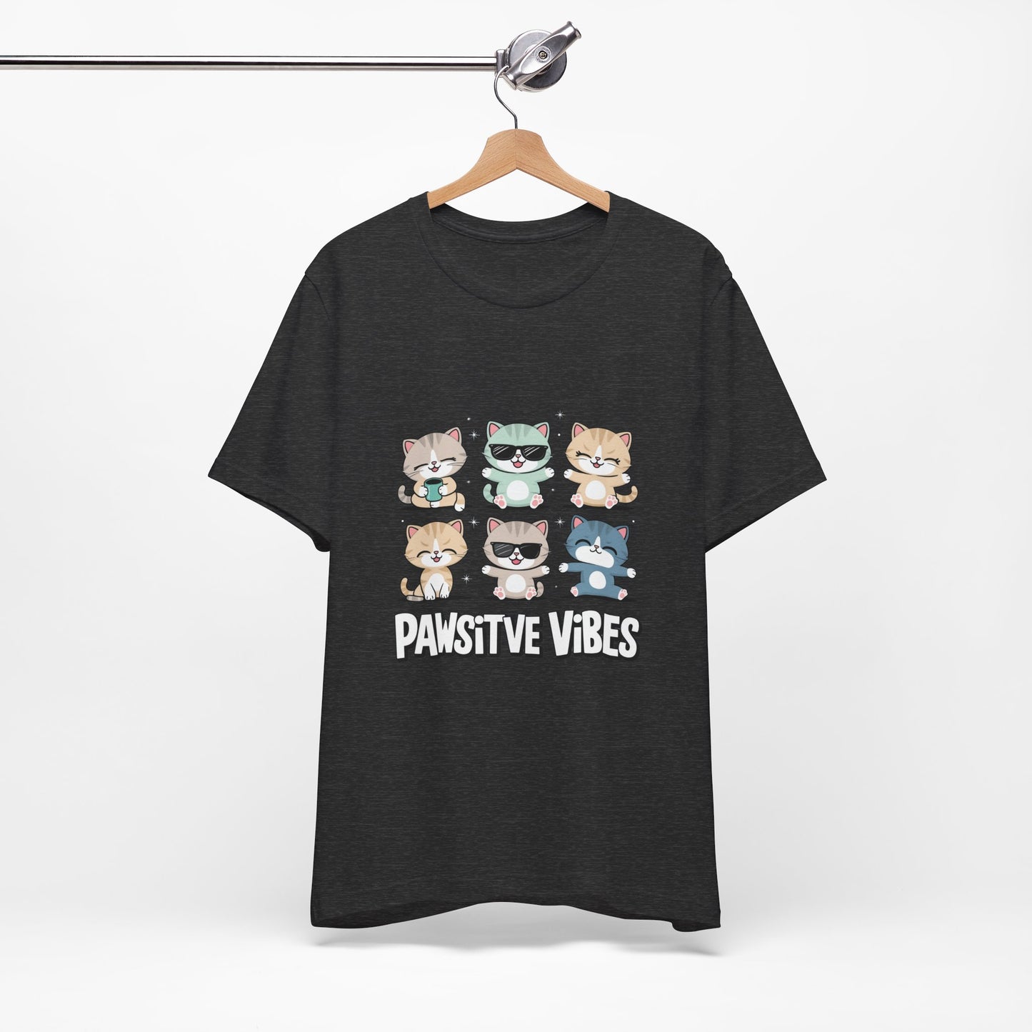 Pawsitive Vibes Cat Tee, Cute Animal Shirt, Pet Lover Gift, Soft Jersey T-Shirt, Humor Apparel for Cat Lovers, Fun Casual Wear