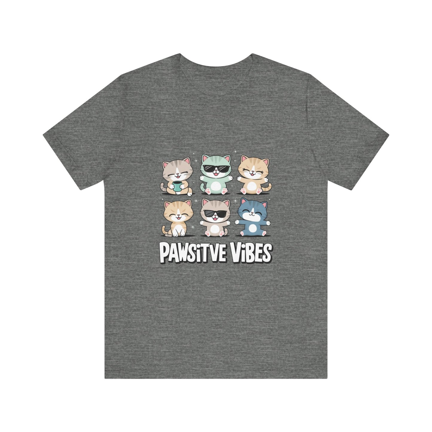 Pawsitive Vibes Cat Tee, Cute Animal Shirt, Pet Lover Gift, Soft Jersey T-Shirt, Humor Apparel for Cat Lovers, Fun Casual Wear