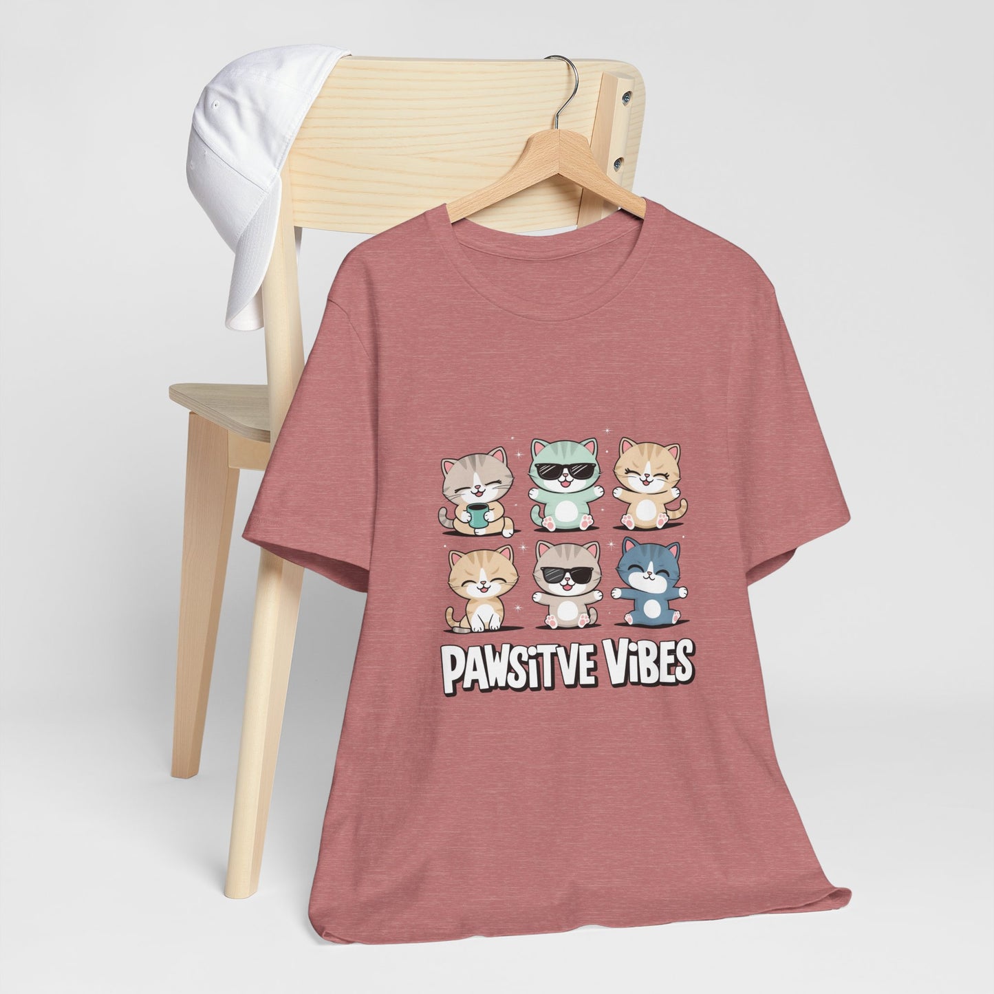 Pawsitive Vibes Cat Tee, Cute Animal Shirt, Pet Lover Gift, Soft Jersey T-Shirt, Humor Apparel for Cat Lovers, Fun Casual Wear
