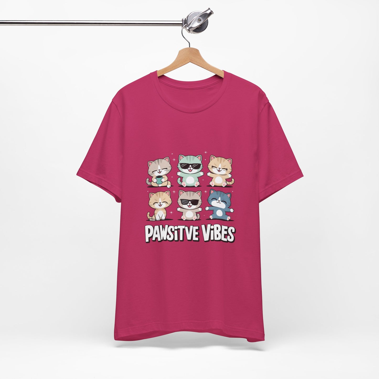 Pawsitive Vibes Cat Tee, Cute Animal Shirt, Pet Lover Gift, Soft Jersey T-Shirt, Humor Apparel for Cat Lovers, Fun Casual Wear