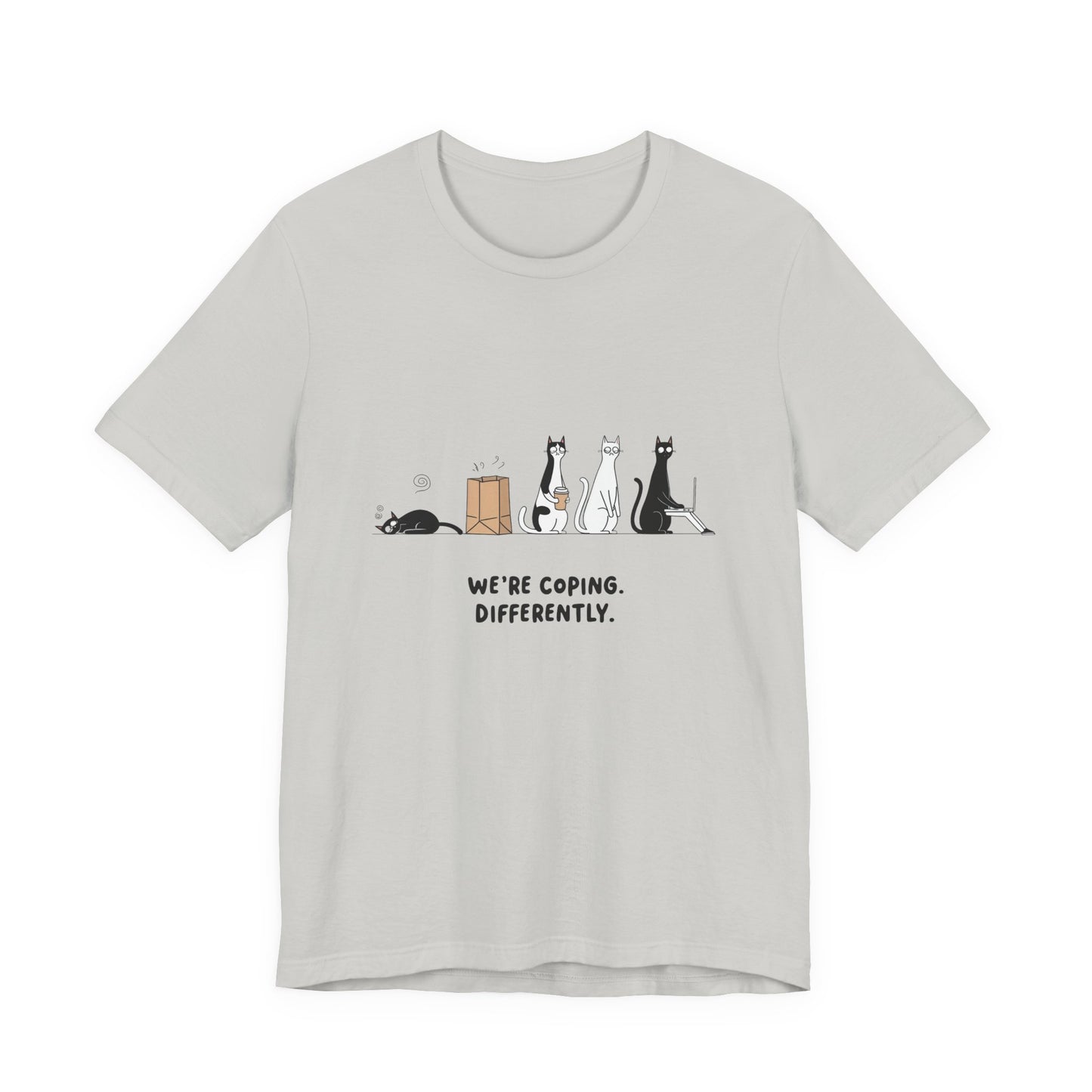 Quirky Cat Tee - We're Coping Differently, Cat Lovers Gift, Funny Pet Tee, Cute Animal Shirt, Unisex Graphic T-Shirt