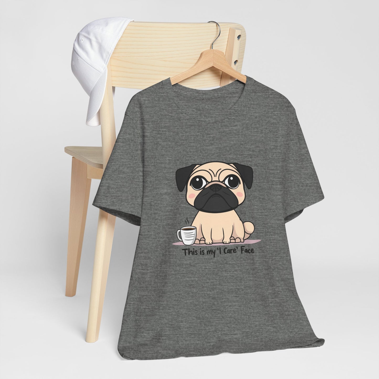 Cute Pug Tee - This is my 'I Care' Face T-Shirt, Dog Lover Gift, Animal Lover Apparel, Funny Pet T-Shirt, Casual Everyday Wear