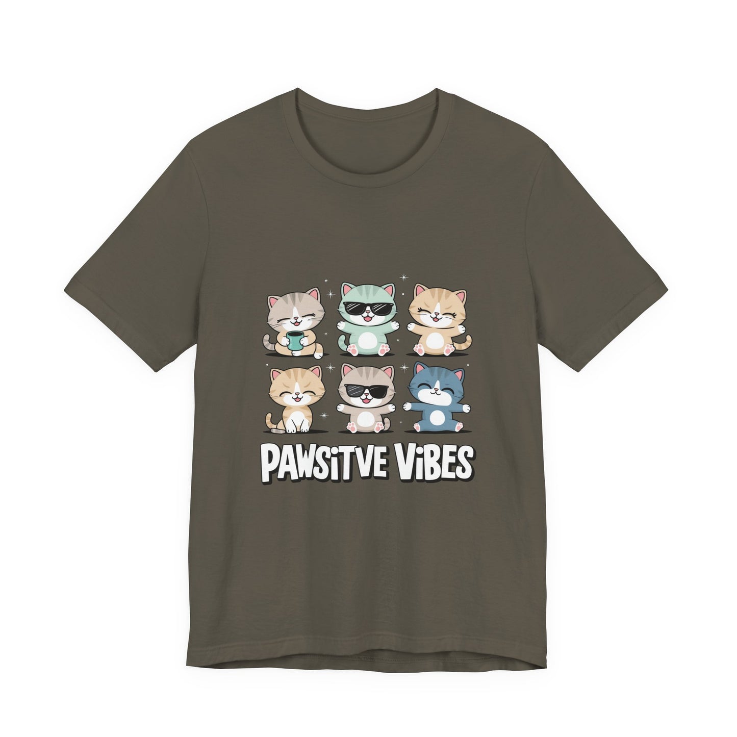 Pawsitive Vibes Cat Tee, Cute Animal Shirt, Pet Lover Gift, Soft Jersey T-Shirt, Humor Apparel for Cat Lovers, Fun Casual Wear