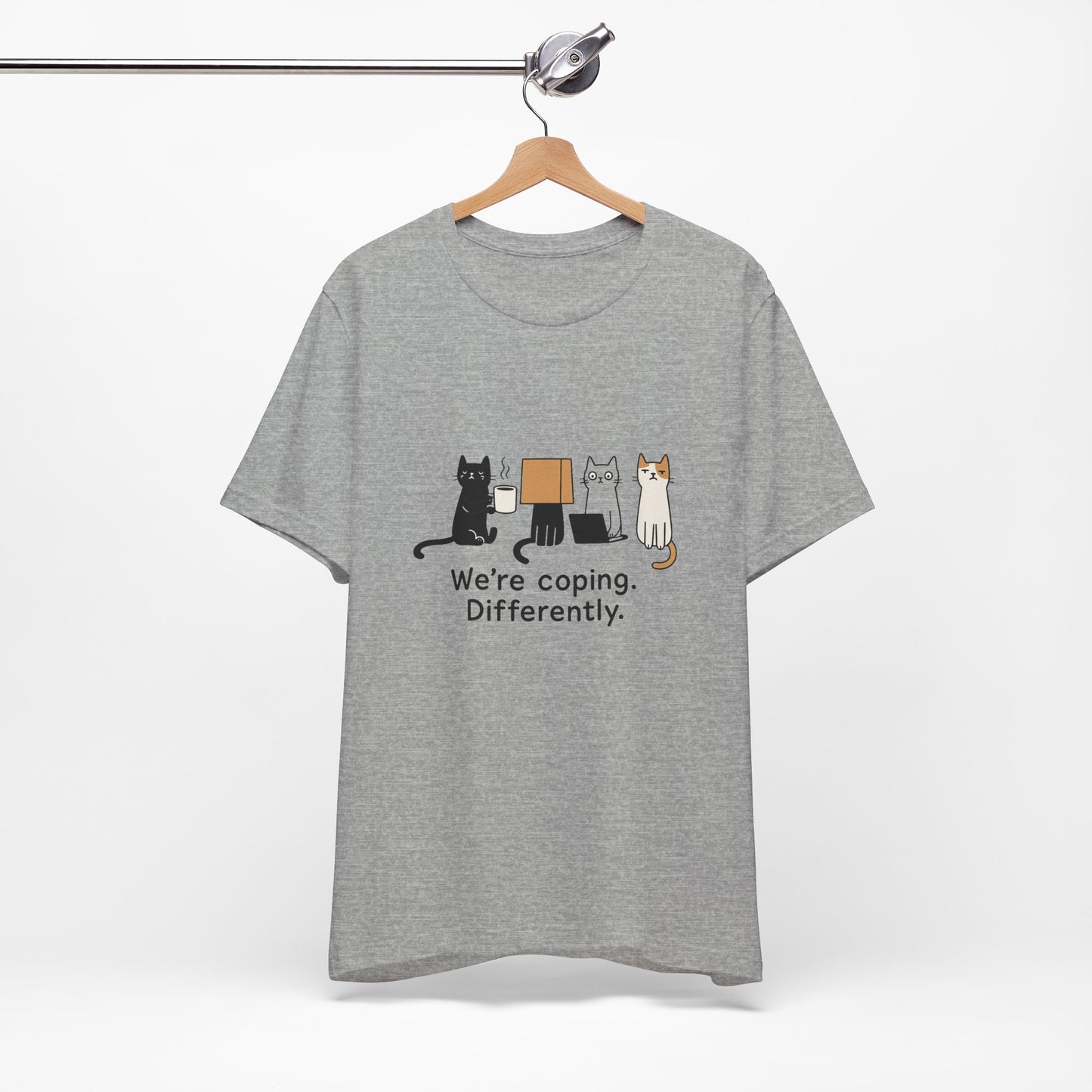 Coping Cat Tee, Unisex T-Shirt, Funny Cat Lover Gift, Unique Pet Owners Shirt, Gift for Cat Enthusiasts