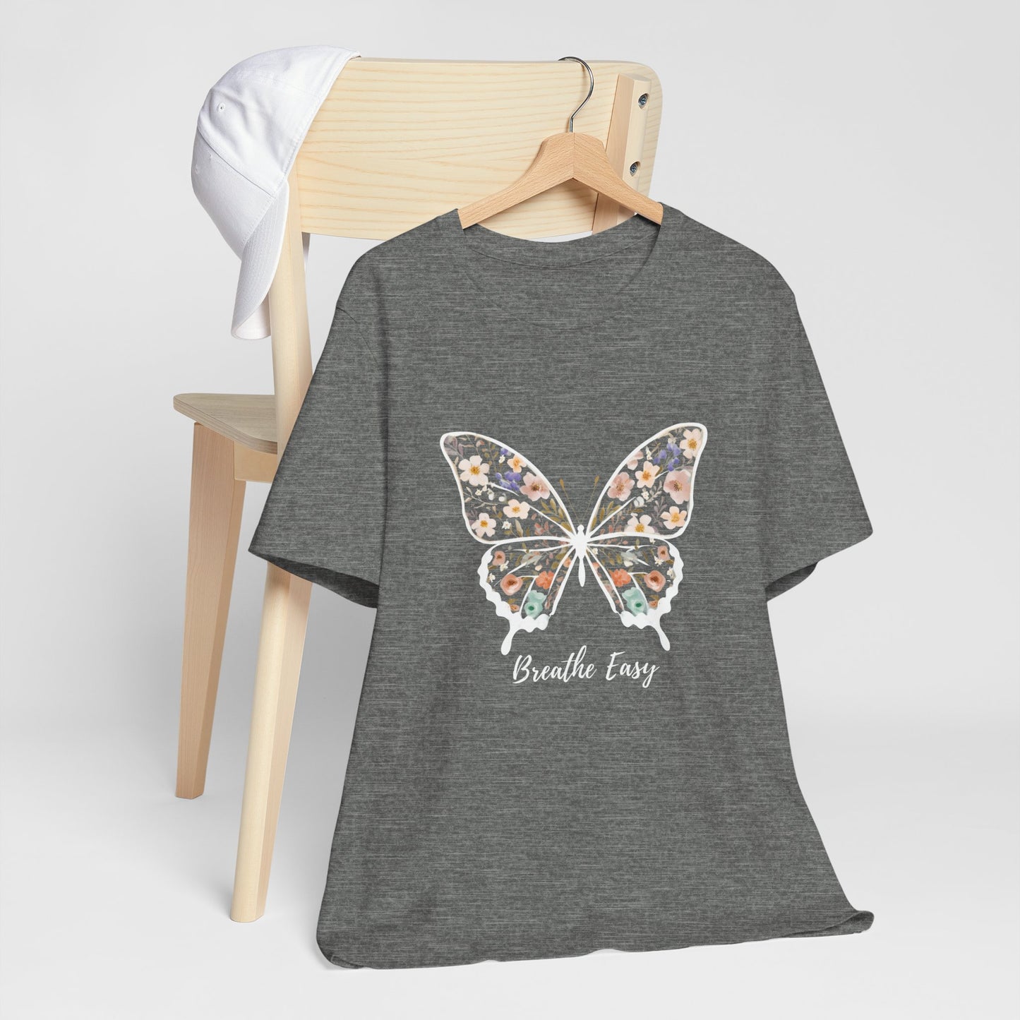 Floral Butterfly 'Breathe Easy' Tee - Relaxed Fit Unisex T-Shirt, Gift for Nature Lovers, Inspirational Shirt, Casual Wear, Summer Top