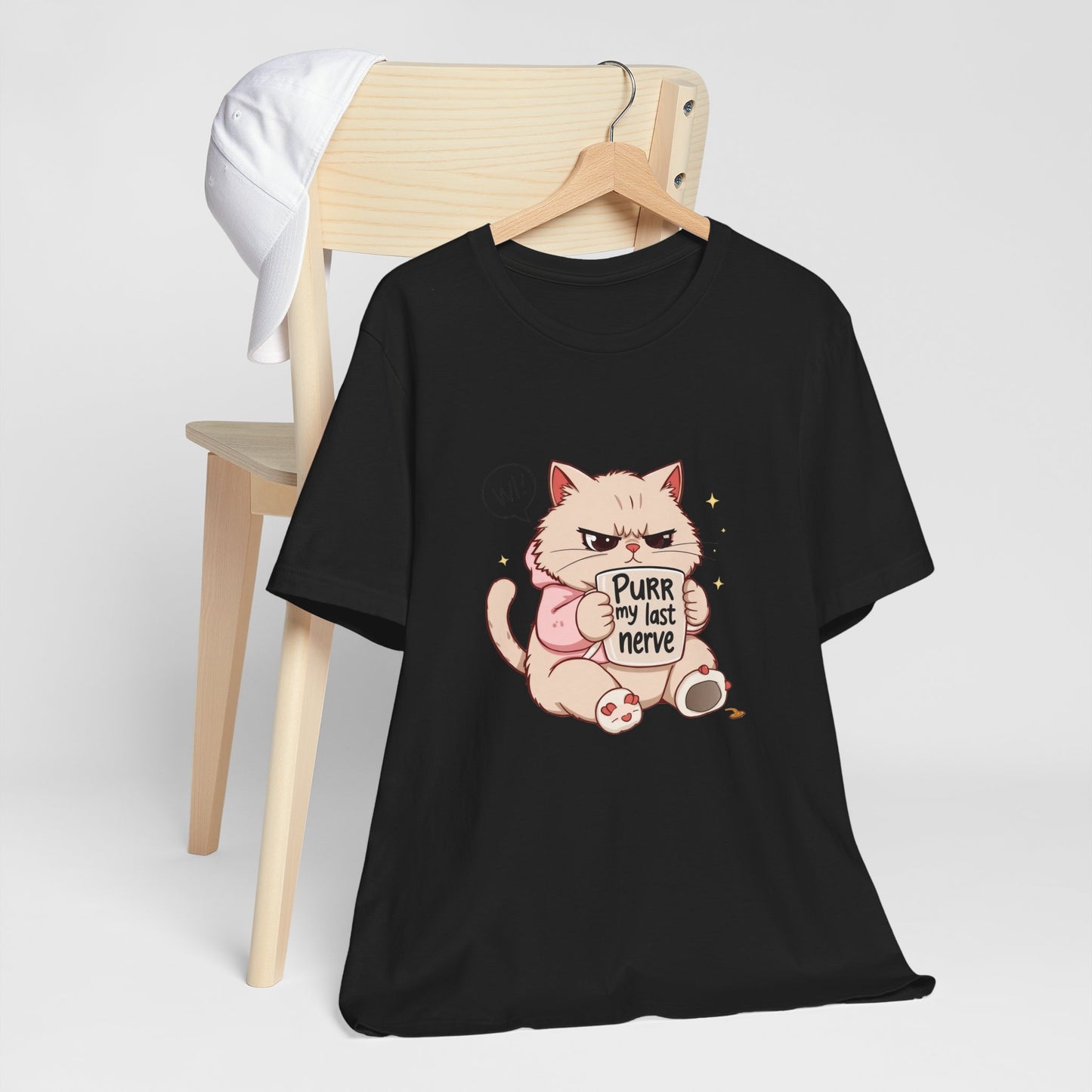Funny Cat Tee - "Purr My Last Nerve" Unisex Jersey T-Shirt, Cute Animal Shirt, Gift for Cat Lovers, Birthday Gift, Humor Apparel
