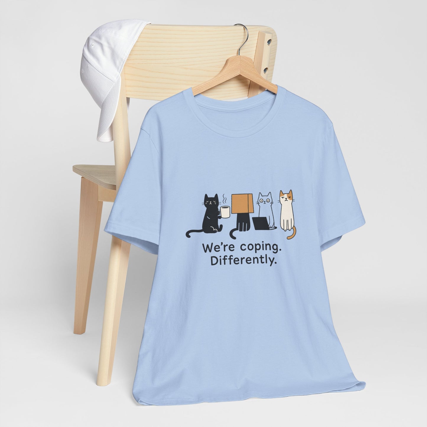Coping Cat Tee, Unisex T-Shirt, Funny Cat Lover Gift, Unique Pet Owners Shirt, Gift for Cat Enthusiasts