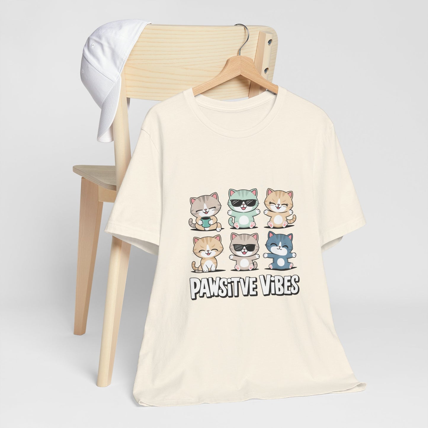 Pawsitive Vibes Cat Tee, Cute Animal Shirt, Pet Lover Gift, Soft Jersey T-Shirt, Humor Apparel for Cat Lovers, Fun Casual Wear