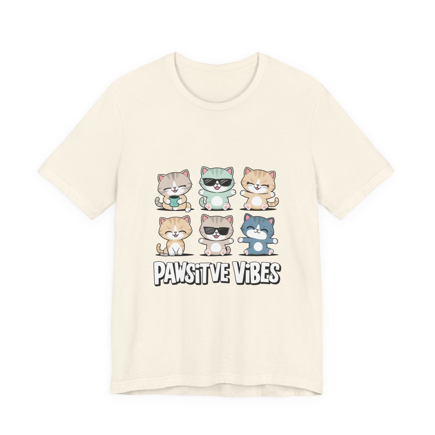 Pawsitive Vibes Cat Tee, Cute Animal Shirt, Pet Lover Gift, Soft Jersey T-Shirt, Humor Apparel for Cat Lovers, Fun Casual Wear