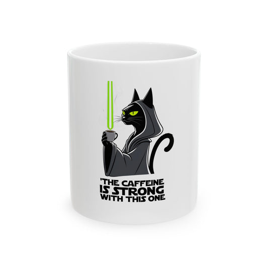 Star Wars Inspired Cat Mug, Funny Cat Coffee Cup, Geeky Gift for Cat Lovers, Unique Ceramic Mug for Caffeine Lovers, 11oz and 15oz
