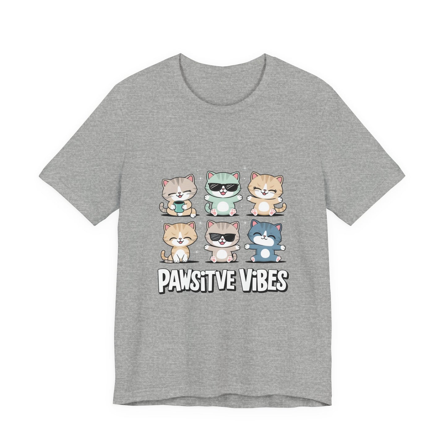 Pawsitive Vibes Cat Tee, Cute Animal Shirt, Pet Lover Gift, Soft Jersey T-Shirt, Humor Apparel for Cat Lovers, Fun Casual Wear