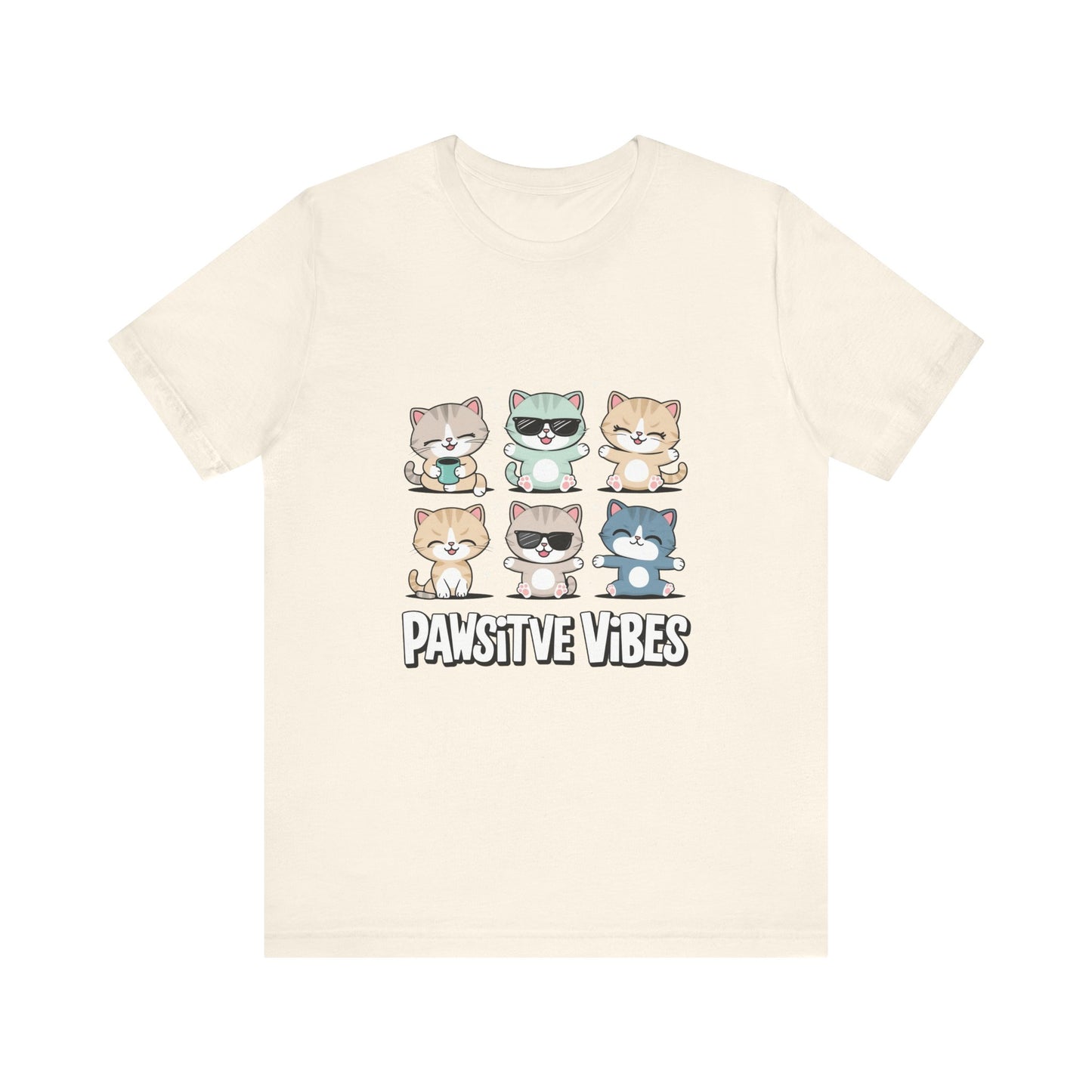 Pawsitive Vibes Cat Tee, Cute Animal Shirt, Pet Lover Gift, Soft Jersey T-Shirt, Humor Apparel for Cat Lovers, Fun Casual Wear