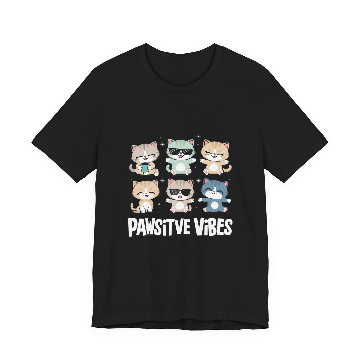 Pawsitive Vibes Cat Tee, Cute Animal Shirt, Pet Lover Gift, Soft Jersey T-Shirt, Humor Apparel for Cat Lovers, Fun Casual Wear