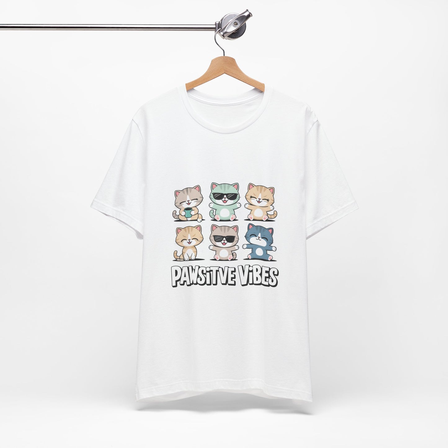 Pawsitive Vibes Cat Tee, Cute Animal Shirt, Pet Lover Gift, Soft Jersey T-Shirt, Humor Apparel for Cat Lovers, Fun Casual Wear