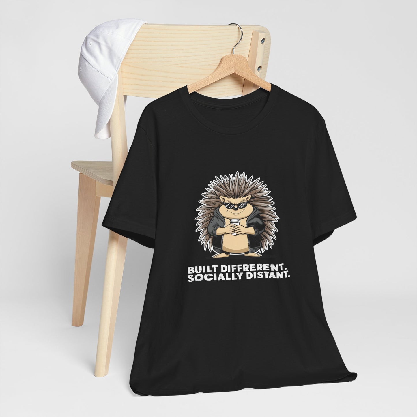 Quirky Socially Distant Tee, Graphic Tee, Casual Wear, Gift for Friends, Unisex T-Shirt, Hedgehog Humor Shirt