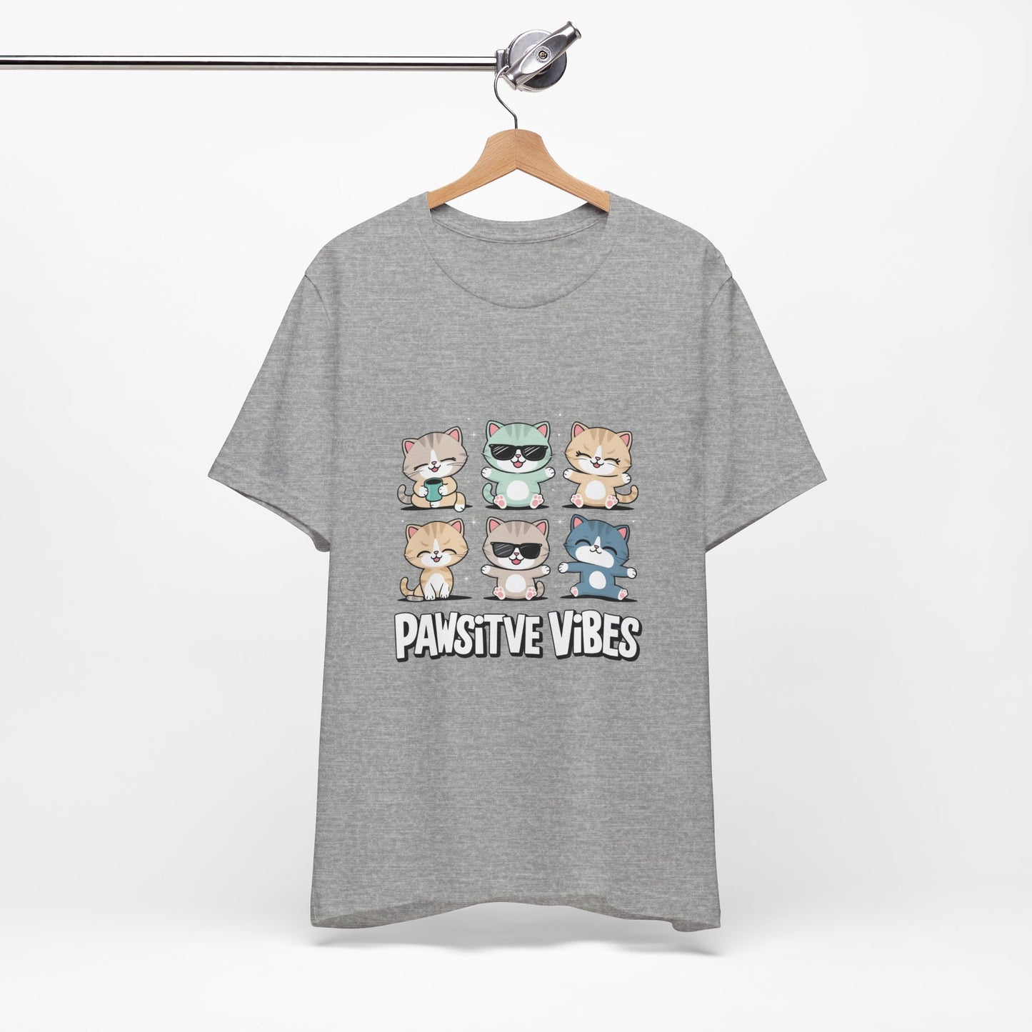 Pawsitive Vibes Cat Tee, Cute Animal Shirt, Pet Lover Gift, Soft Jersey T-Shirt, Humor Apparel for Cat Lovers, Fun Casual Wear