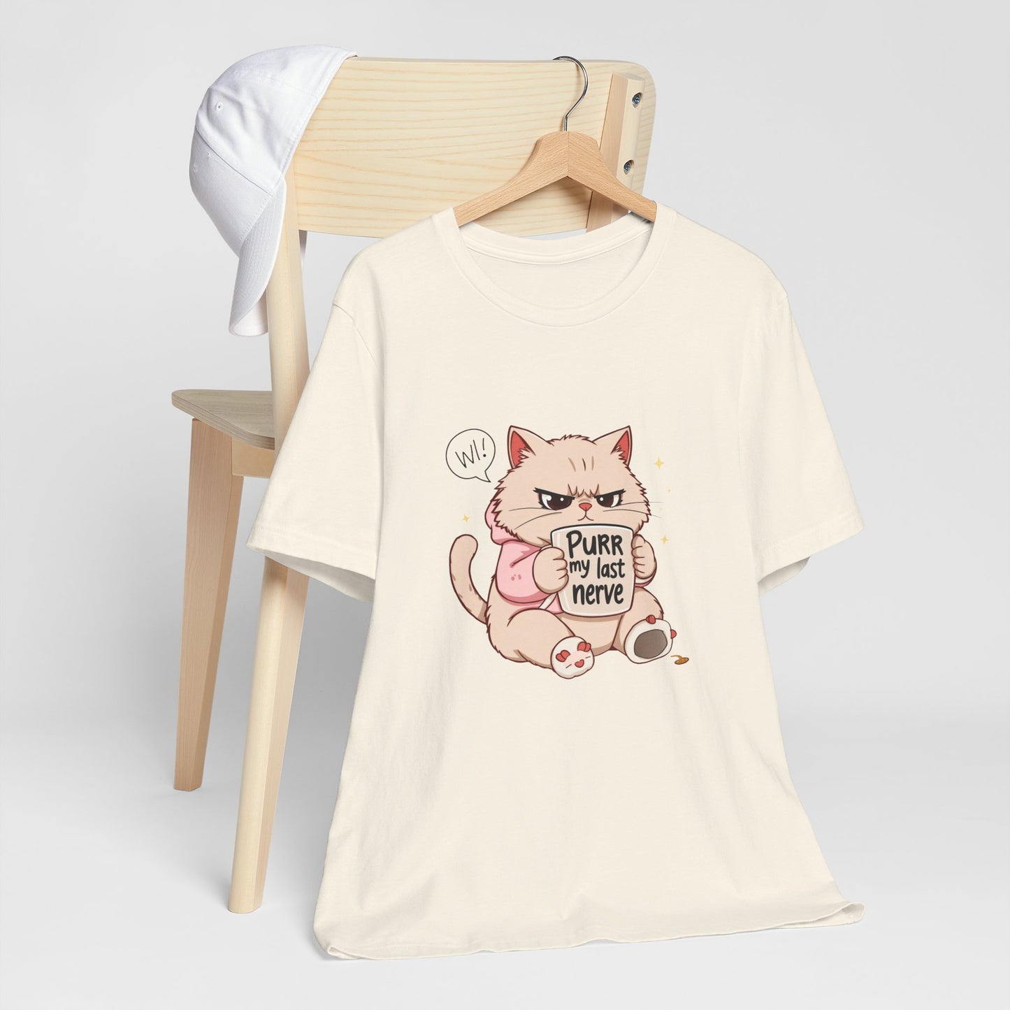 Funny Cat Tee - "Purr My Last Nerve" Unisex Jersey T-Shirt, Cute Animal Shirt, Gift for Cat Lovers, Birthday Gift, Humor Apparel