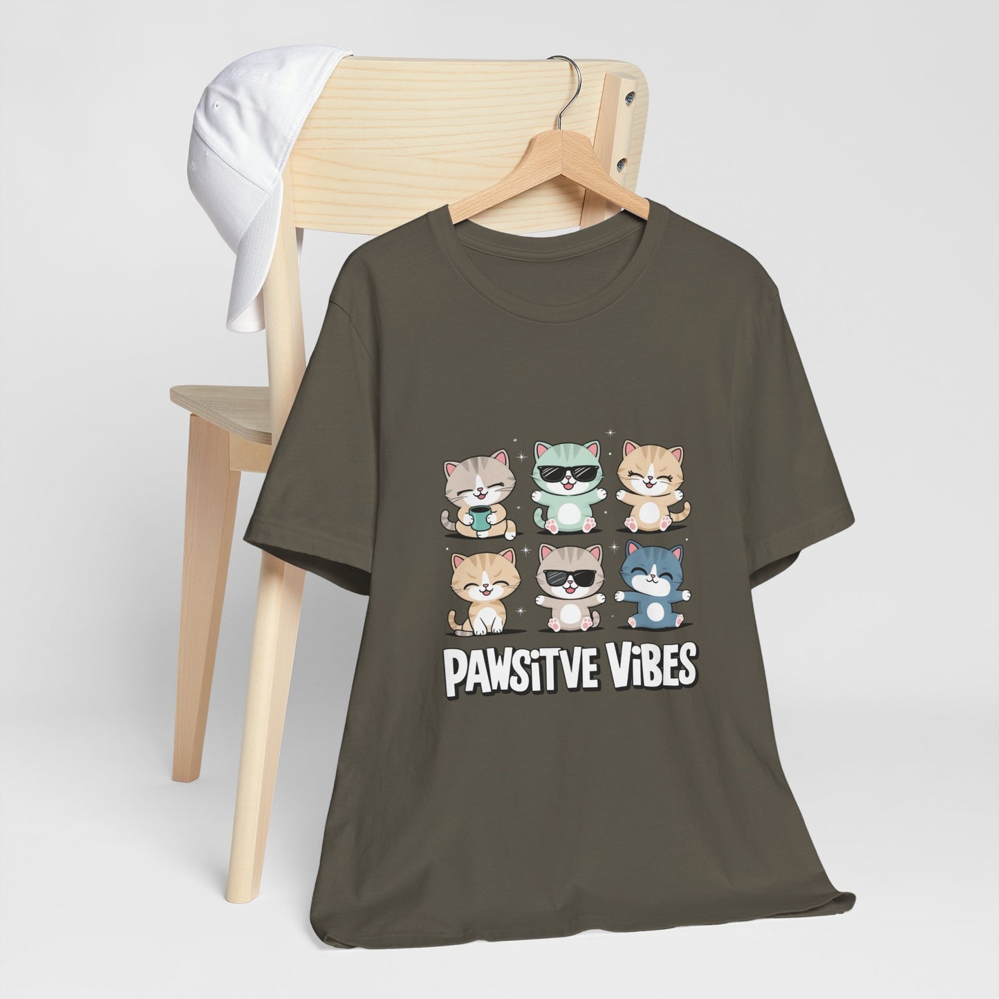 Pawsitive Vibes Cat Tee, Cute Animal Shirt, Pet Lover Gift, Soft Jersey T-Shirt, Humor Apparel for Cat Lovers, Fun Casual Wear