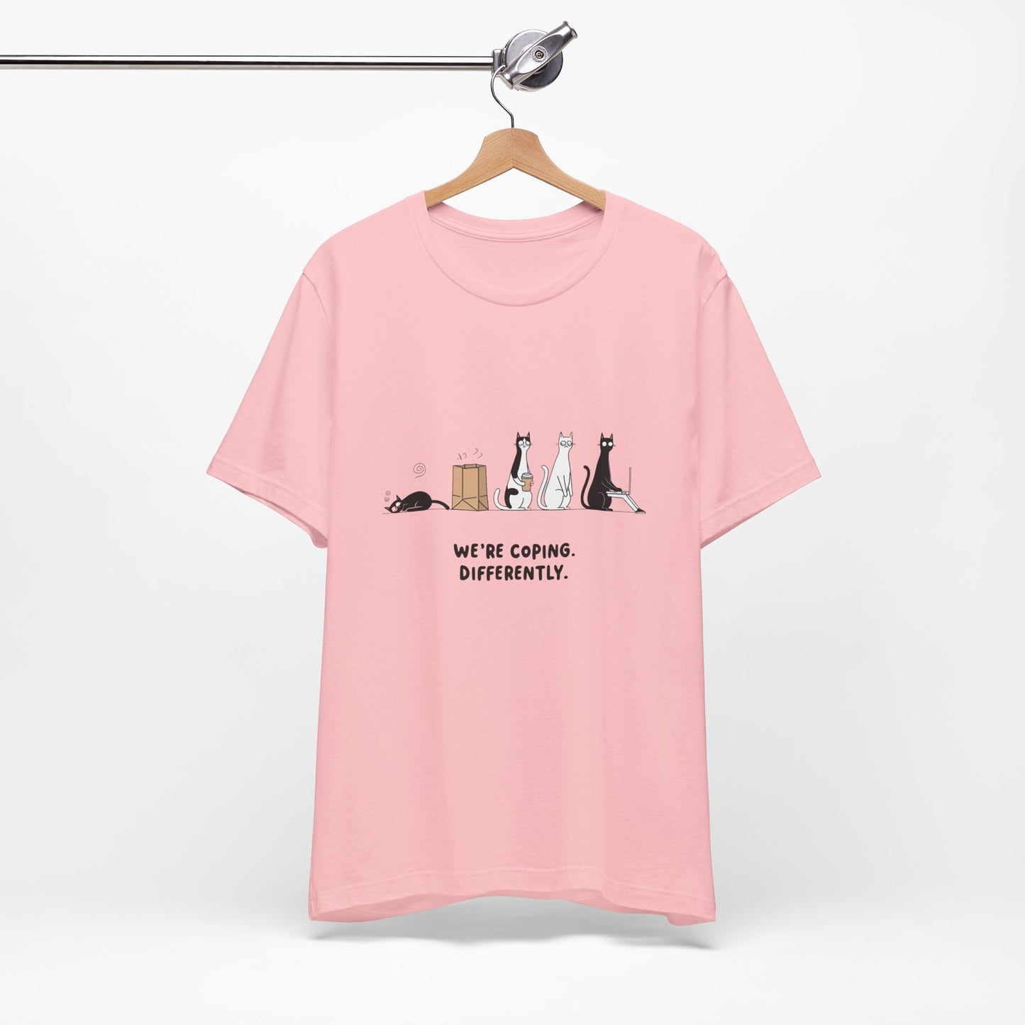 Quirky Cat Tee - We're Coping Differently, Cat Lovers Gift, Funny Pet Tee, Cute Animal Shirt, Unisex Graphic T-Shirt