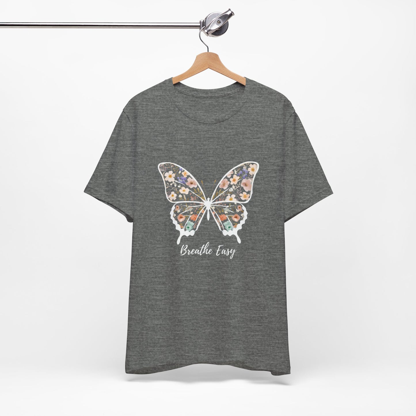 Floral Butterfly 'Breathe Easy' Tee - Relaxed Fit Unisex T-Shirt, Gift for Nature Lovers, Inspirational Shirt, Casual Wear, Summer Top