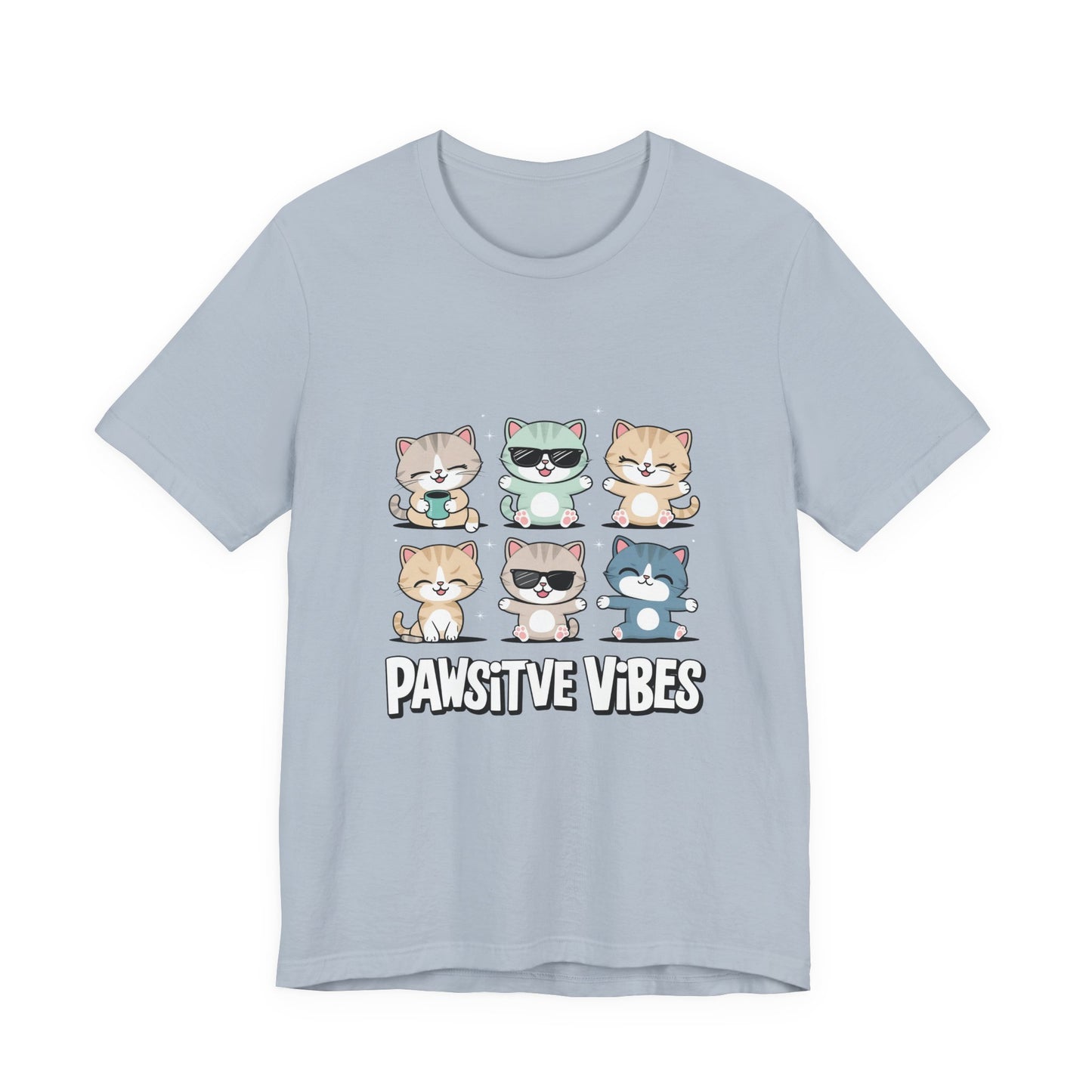 Pawsitive Vibes Cat Tee, Cute Animal Shirt, Pet Lover Gift, Soft Jersey T-Shirt, Humor Apparel for Cat Lovers, Fun Casual Wear
