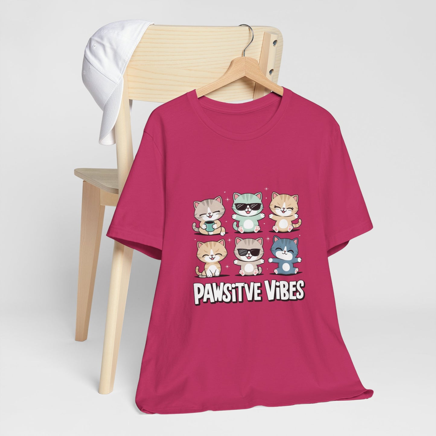 Pawsitive Vibes Cat Tee, Cute Animal Shirt, Pet Lover Gift, Soft Jersey T-Shirt, Humor Apparel for Cat Lovers, Fun Casual Wear