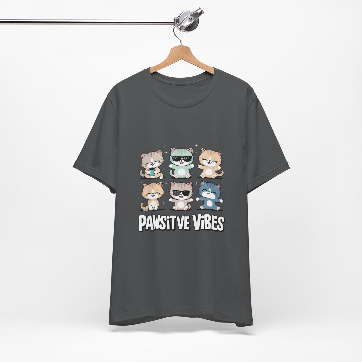 Pawsitive Vibes Cat Tee, Cute Animal Shirt, Pet Lover Gift, Soft Jersey T-Shirt, Humor Apparel for Cat Lovers, Fun Casual Wear