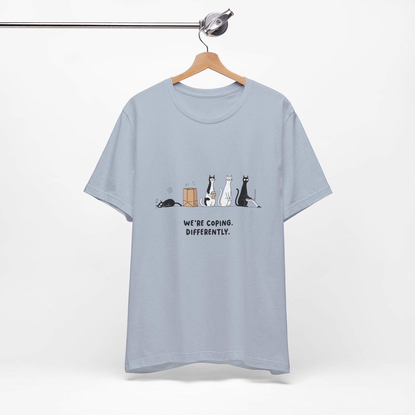 Quirky Cat Tee - We're Coping Differently, Cat Lovers Gift, Funny Pet Tee, Cute Animal Shirt, Unisex Graphic T-Shirt