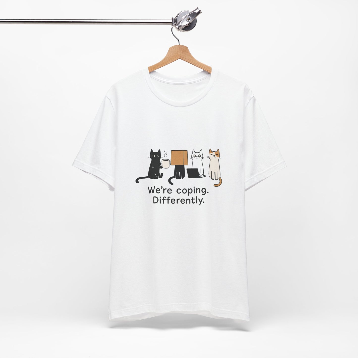 Coping Cat Tee, Unisex T-Shirt, Funny Cat Lover Gift, Unique Pet Owners Shirt, Gift for Cat Enthusiasts
