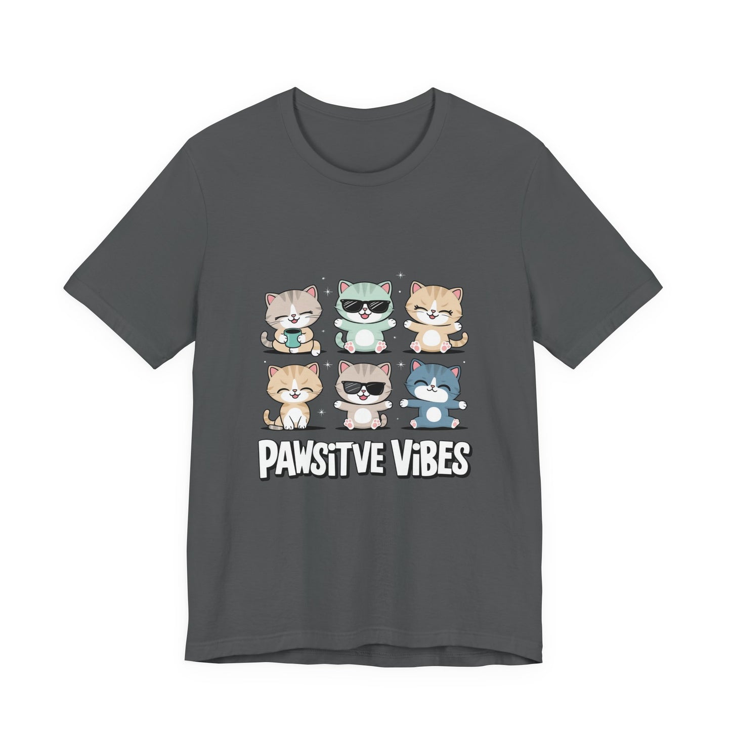 Pawsitive Vibes Cat Tee, Cute Animal Shirt, Pet Lover Gift, Soft Jersey T-Shirt, Humor Apparel for Cat Lovers, Fun Casual Wear