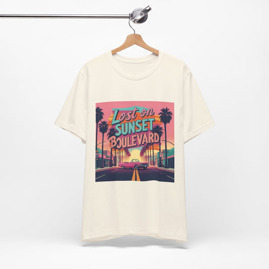 Retro Sunset Boulevard Tee - Unisex Jersey Short Sleeve T-Shirt, Vintage Vibe, Perfect for Summer, Road Trip Gift, Casual Wear, Beach Days