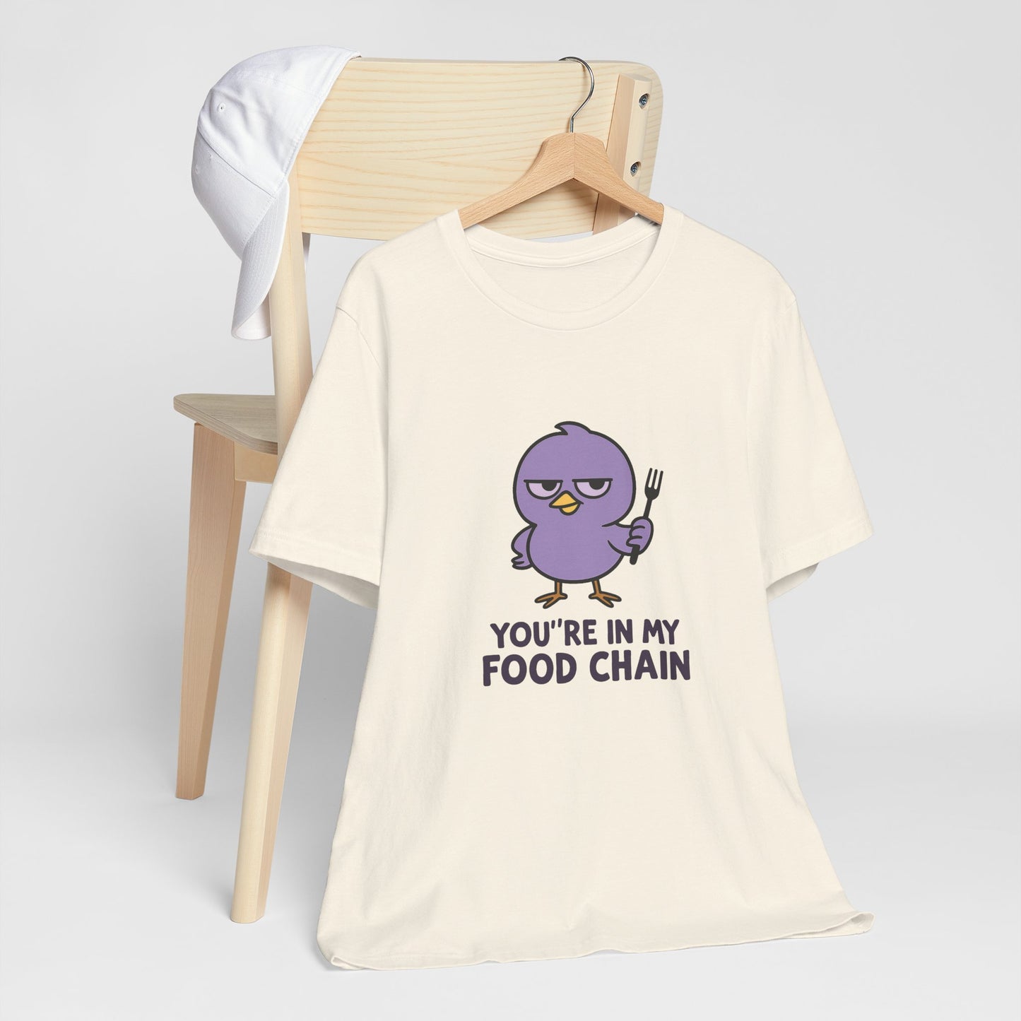 Funny Food Chain T-Shirt, Unisex Tee, Humorous Gift, Casual Wear, Bird Graphic Tee, Suitable for Birthdays, Comedy Enthusiasts